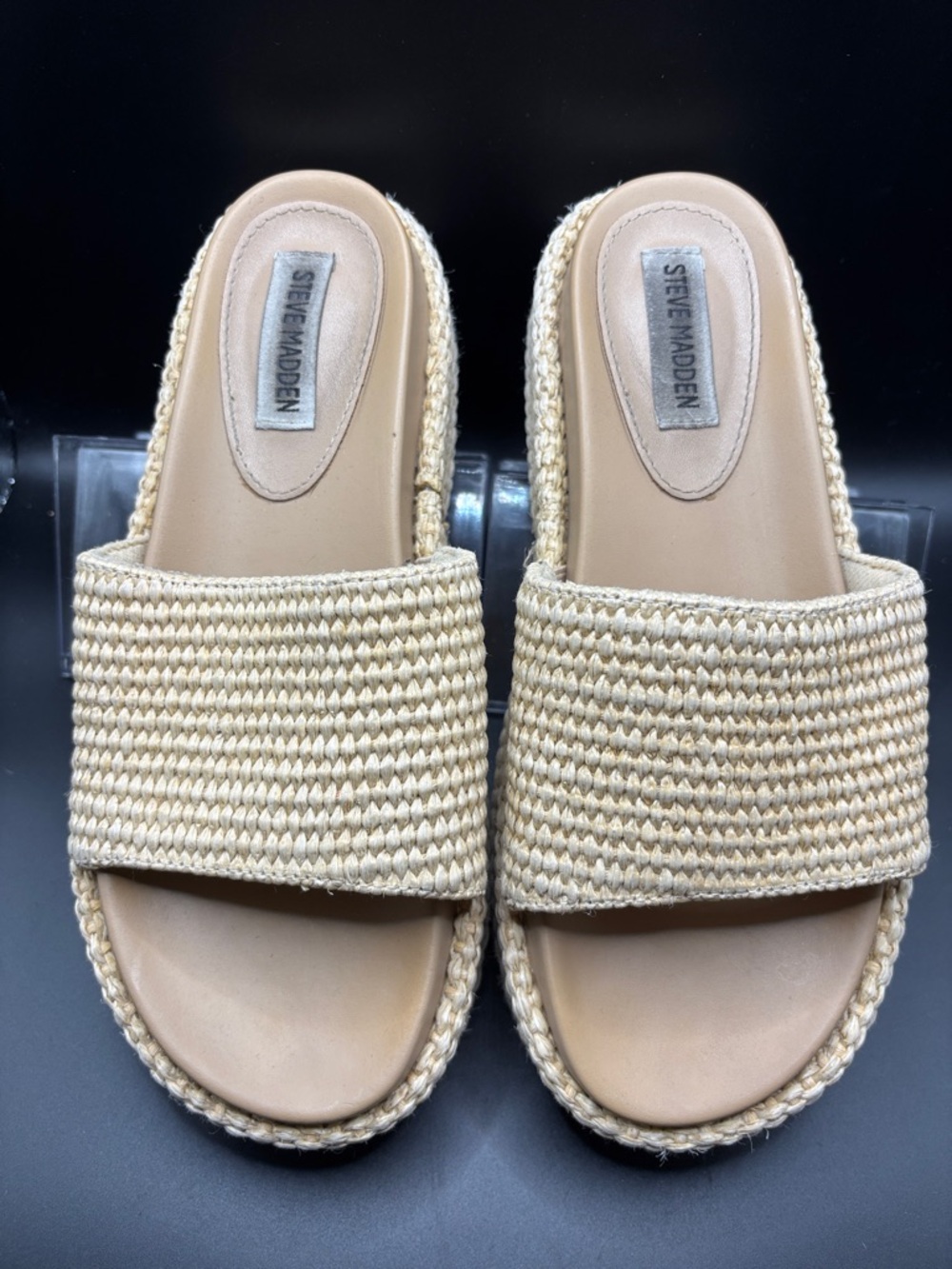 Steve Madden Natural Woven Slide Mules